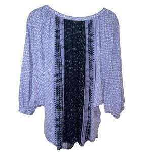 Free People Days of Romance Boho Printed Peasant Tunic Top Purple Blue Small EUC